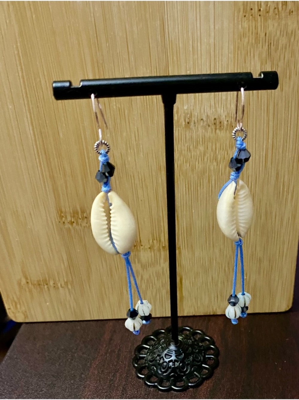 Handmade Blue Shell Drop Earrings